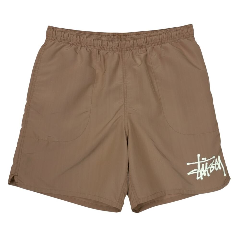 Stussy Big Basic Brown Water Shorts Men's Medium Tour Logo Swim Trunks Lined